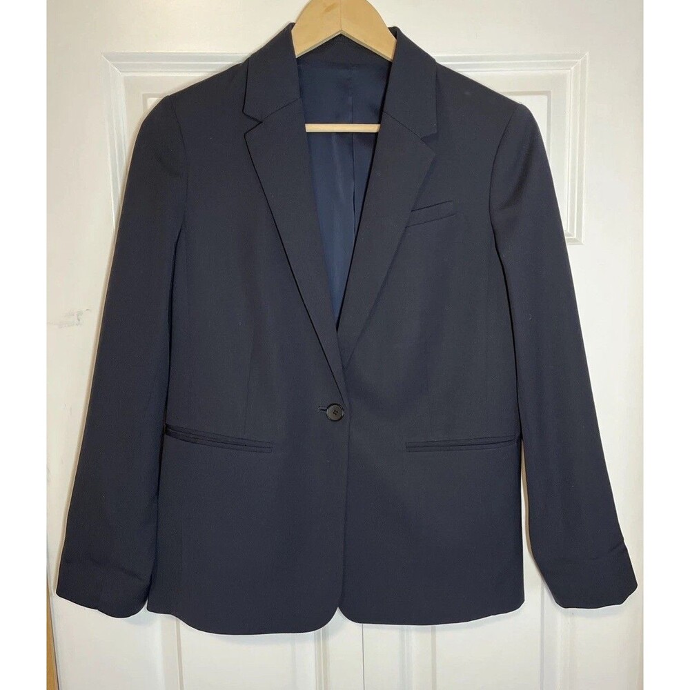 Everlane Women’s Wool One Button Long Sleeve Lined Blazer Solid Dark Navy Size 4